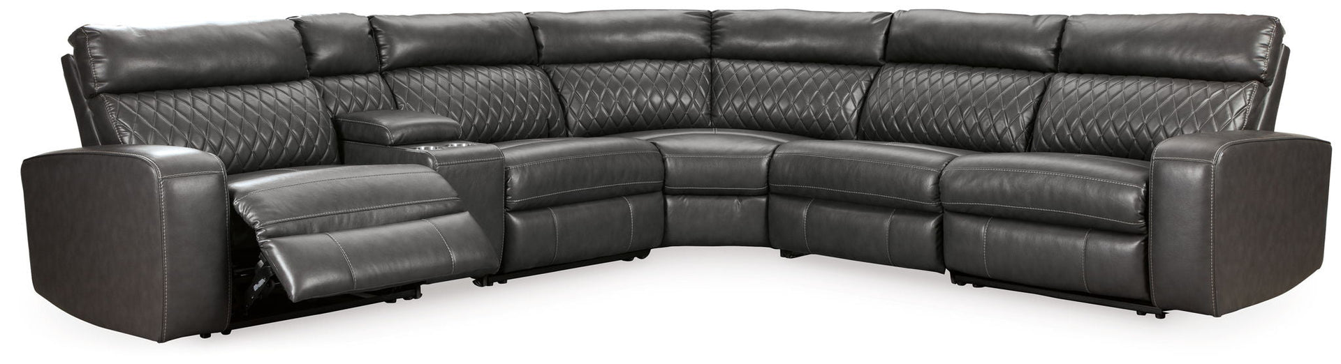 Samperstone - Zero Wall Recliners With Console 6 Pc Sectional - Gray