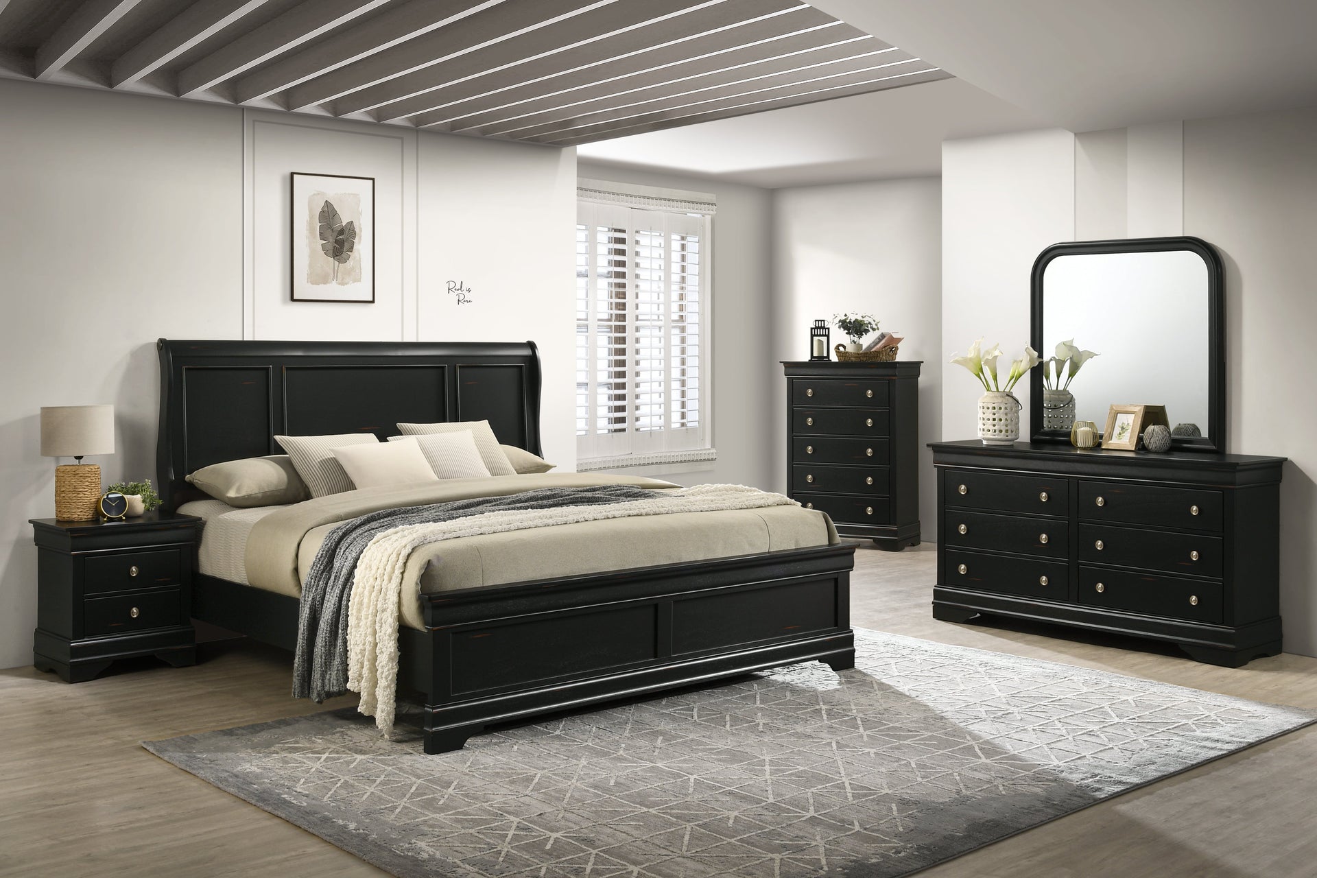 Logan Queen Bed with Dresser Mirror and Nightstand
