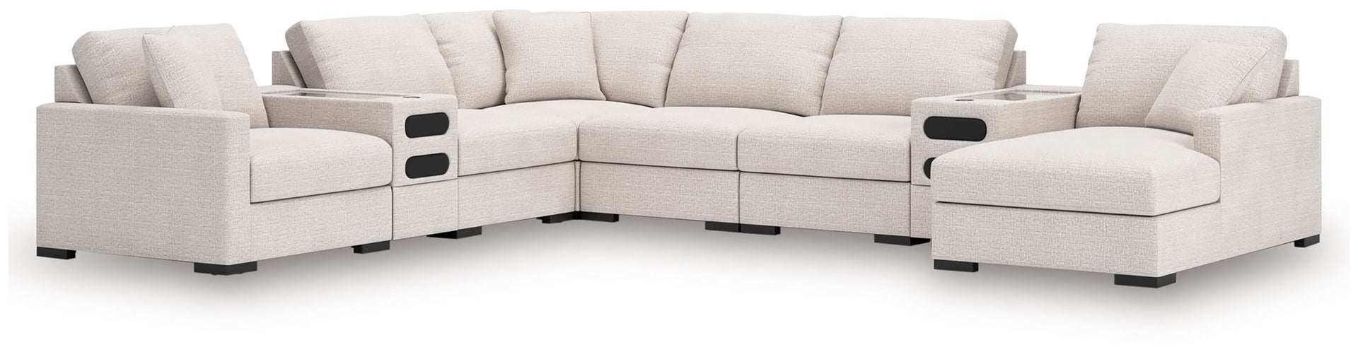 Omaha By Ashley - 8-Piece Sectional With Audio System And RAF Corner Chaise - Stone