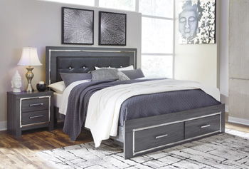 Lodanna - King Platform Bed With 2 Storage Drawers - Gray