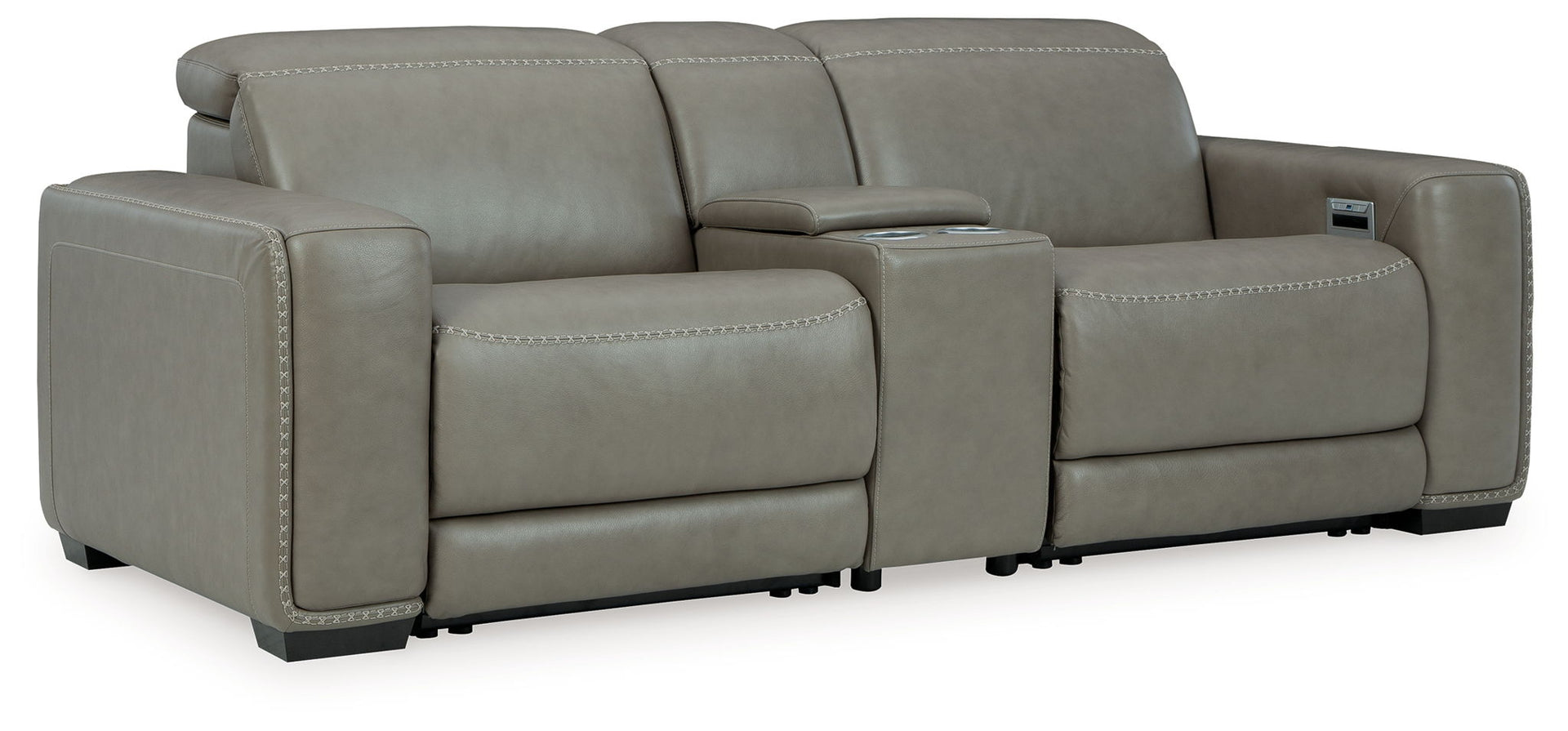 Correze - Power Loveseat With Console 3 Pc Sectional - Gray