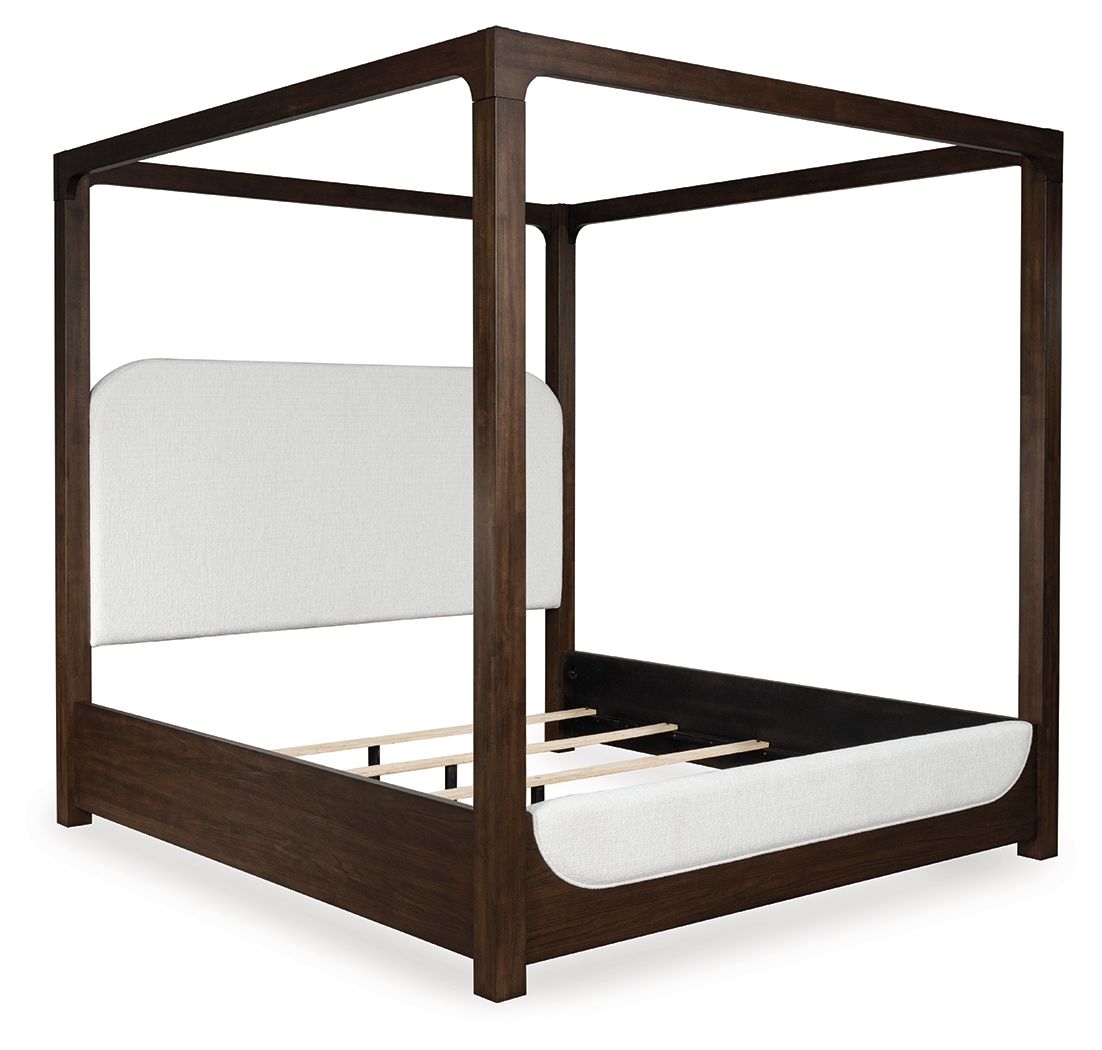 Breckington - King Upholstered Canopy Bed - Dark Brown
