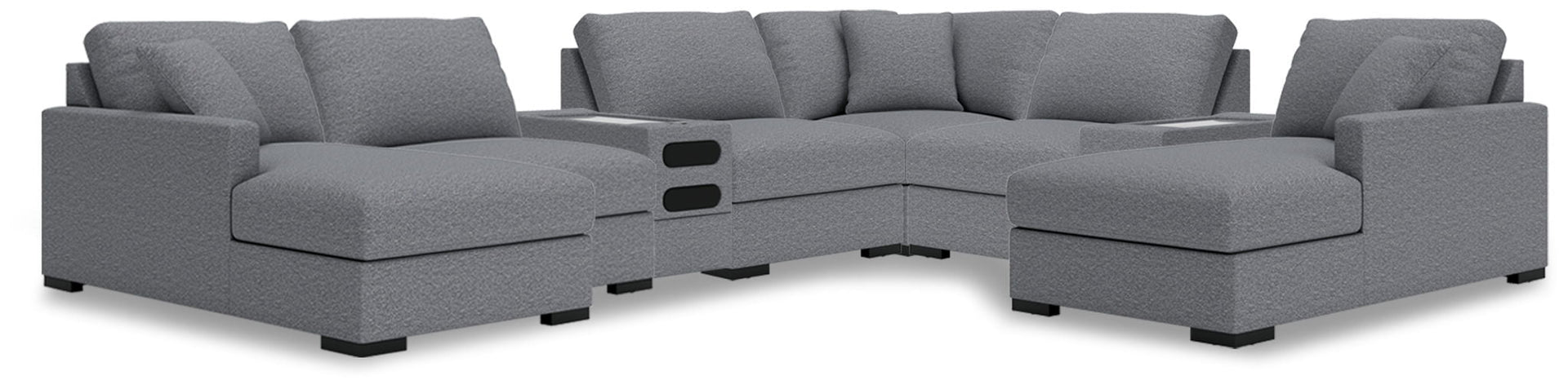 Omaha By Ashley - 8-Piece Double Chaise Sectional With Audio And Storage Consoles - Salt And Pepper