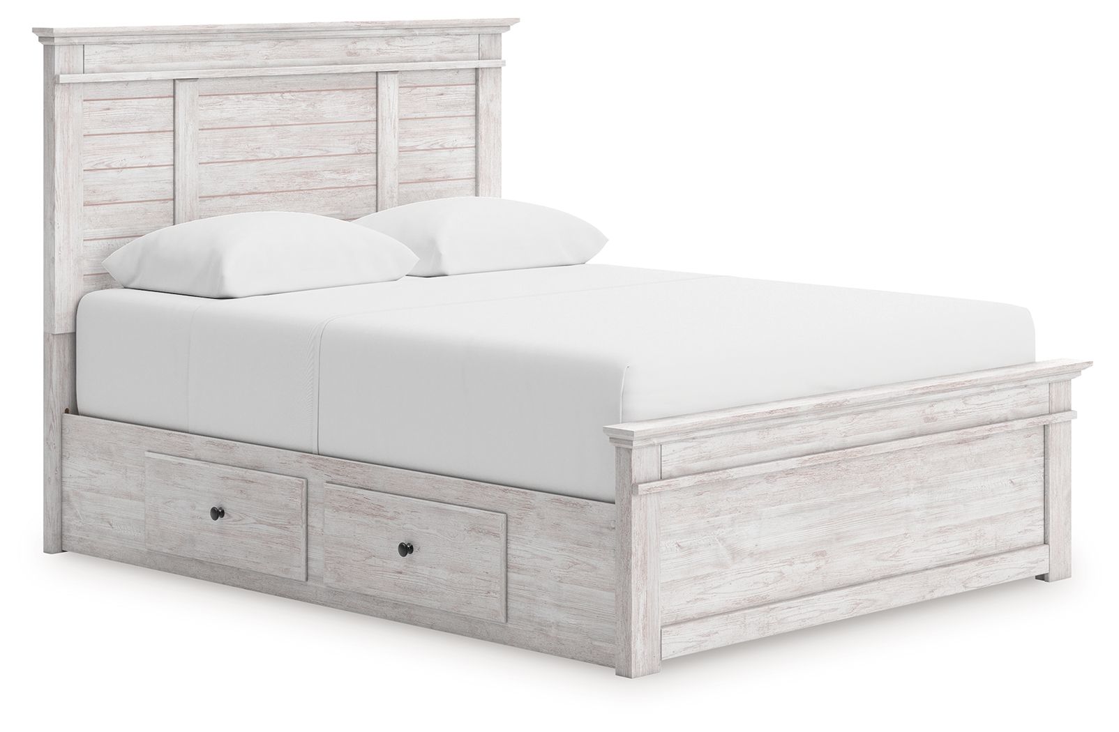 Fenderport - Queen Panel Storage Bed With 2 Under Bed Storage Units - Whitewash