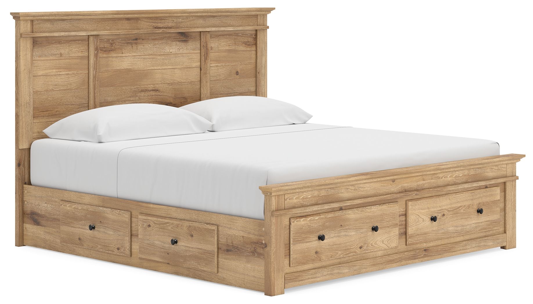Fenderport - King Panel Storage Bed With Under Bed Storage Unit And Storage Footboard - Tan