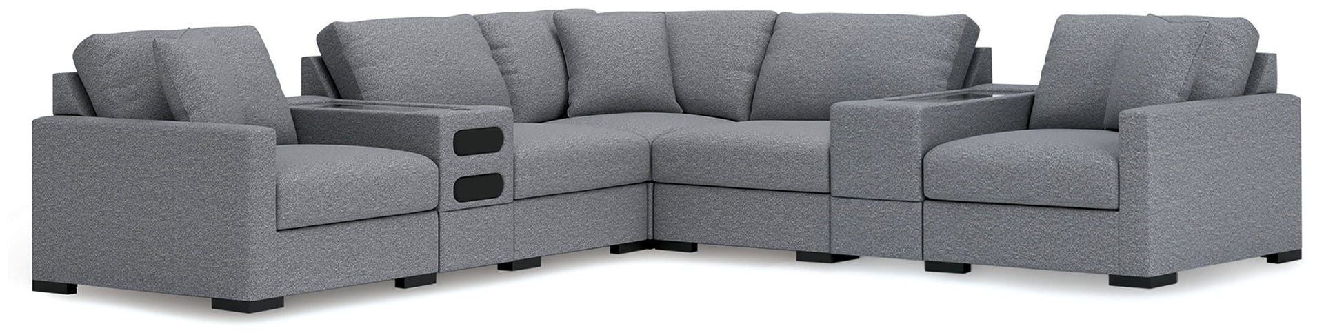 Omaha By Ashley - 7-Piece Sectional With Audio And Storage Consoles - Salt And Pepper