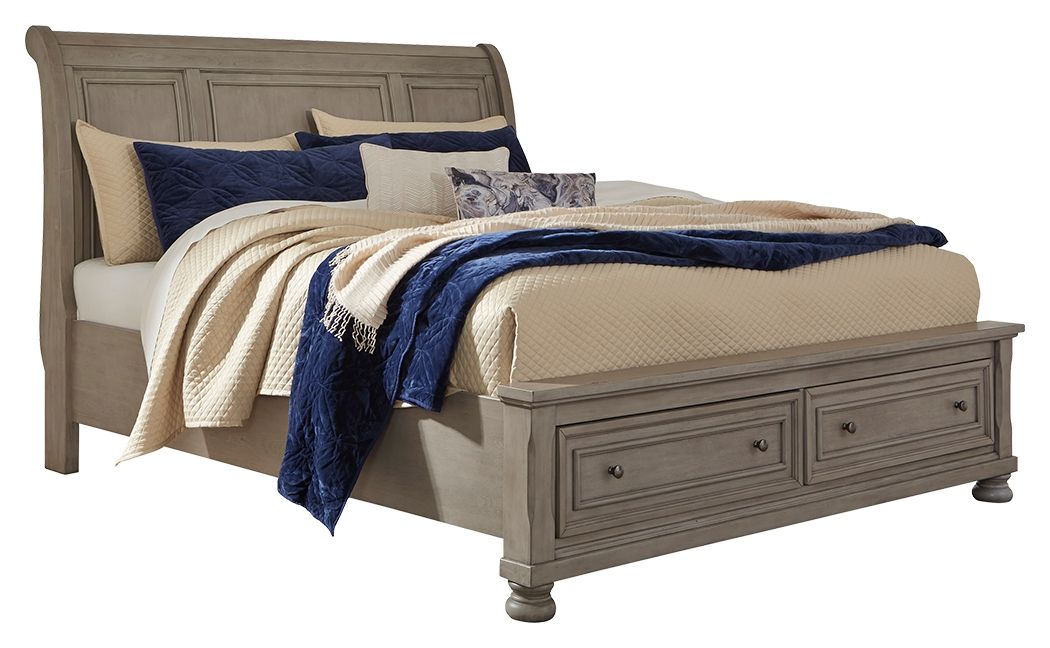 Lettner - California King Sleigh Bed With Storage - Light Gray