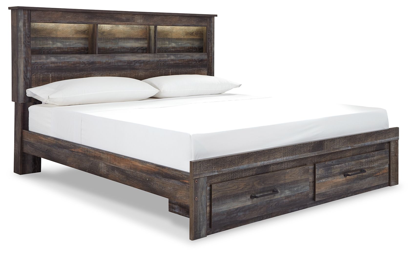 Drystan - King Bookcase Bed With 2 Storage Drawers - Brown / Beige