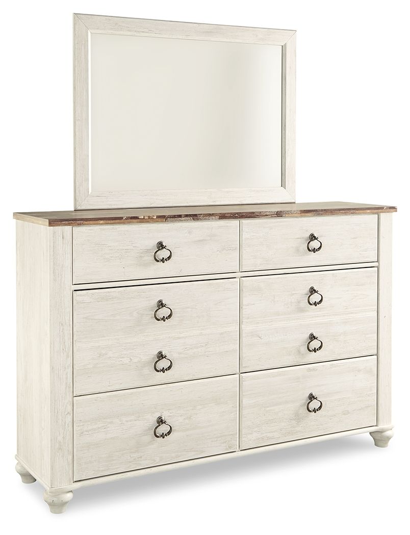 Willowton - Dresser, Mirror - Whitewash