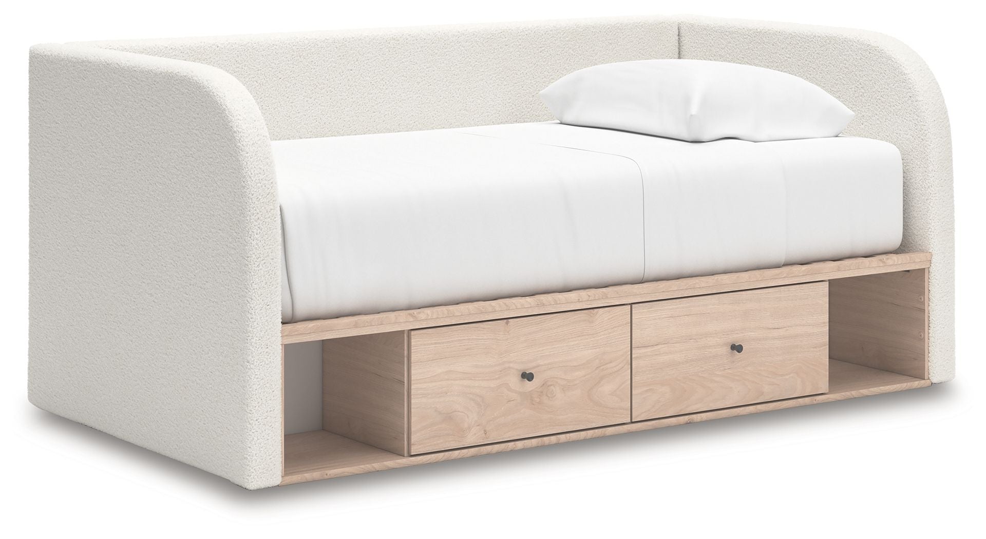 Shapella - Twin Upholstered Day Bed With Storage - Tan / White