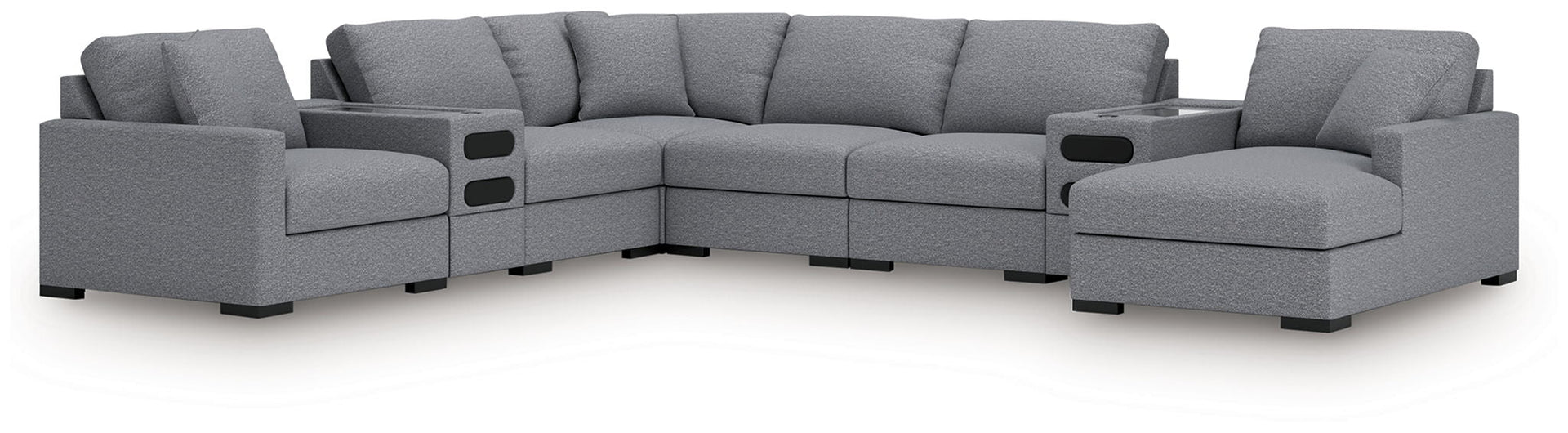 Omaha By Ashley - 8-Piece Sectional With Audio System And With RAF Corner Chaise - Salt And Pepper