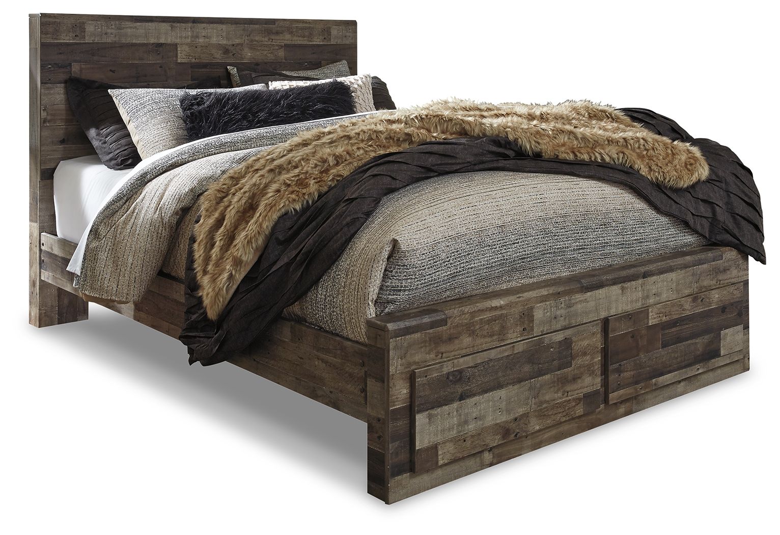 Derekson - Queen Panel Bed With 2 Storage Drawers - Multi Gray