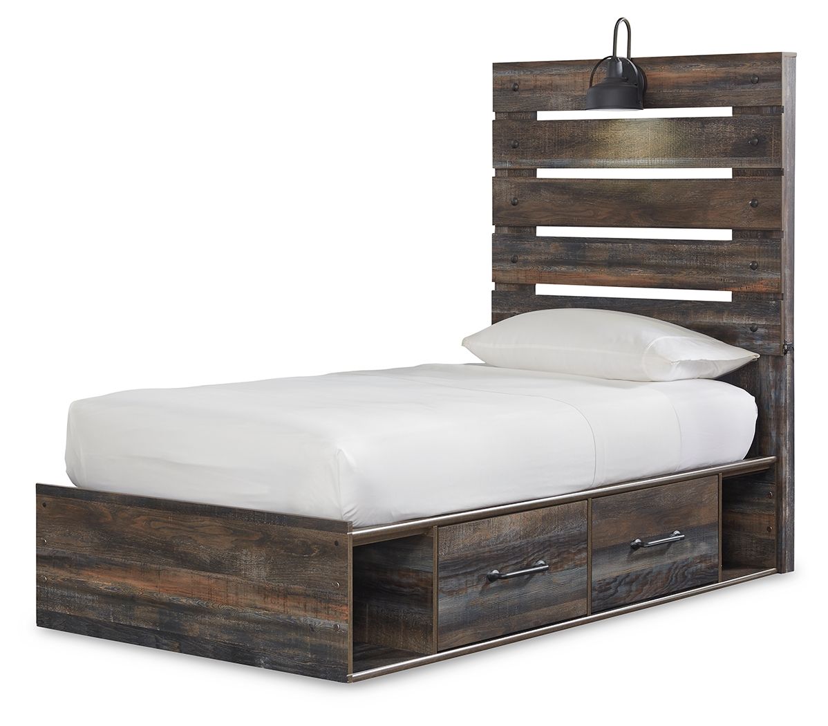 Drystan - Twin Panel Bed With 2 Side Drawers - Brown / Beige