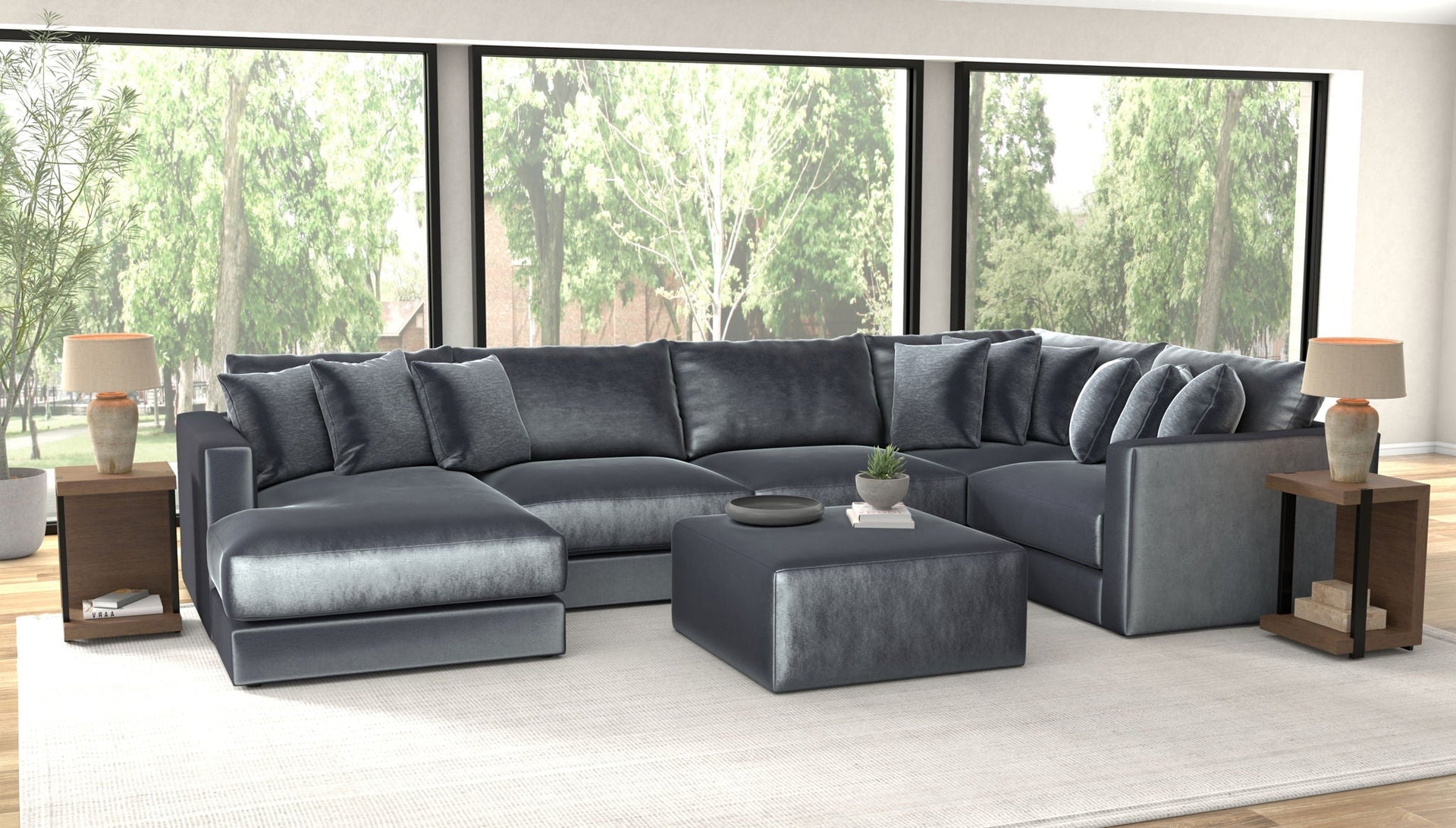 Remington Slate 5 Piece Left Side Facing Chaise Sectional + Ottoman