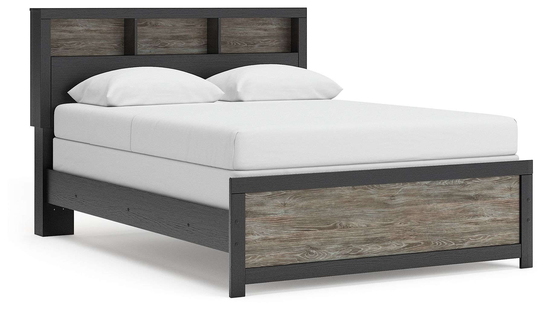 Jonnifer - Queen Lighted Bookcase Panel Bed - Black / Gray