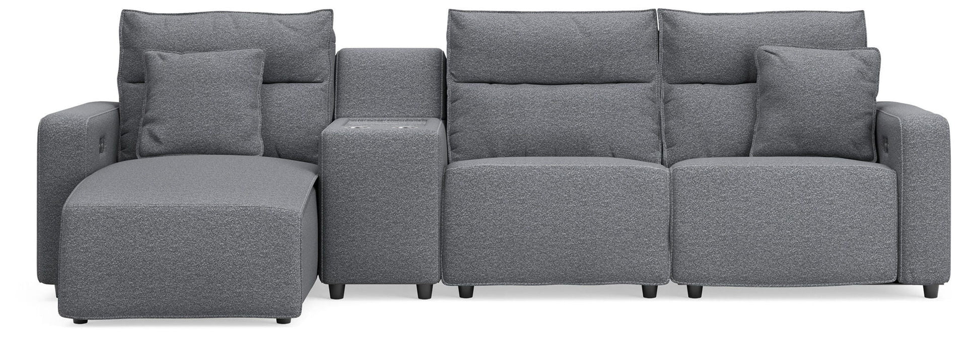 Modmax II - 4-Piece Power Reclining Sectional With LAF Press Back Power Chaise And Console - SaltAnd Pepper