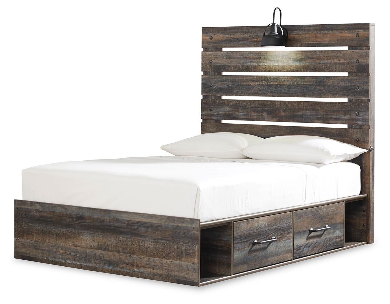 Drystan - Full Panel Bed With 4 Side Drawers - Brown / Beige