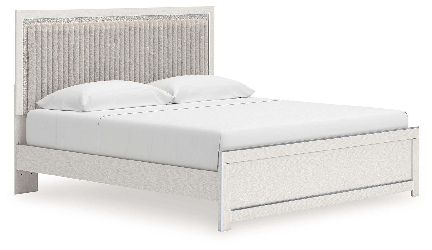 Birmonton - King Upholstered Panel Platform Bed With Roll Slats - White