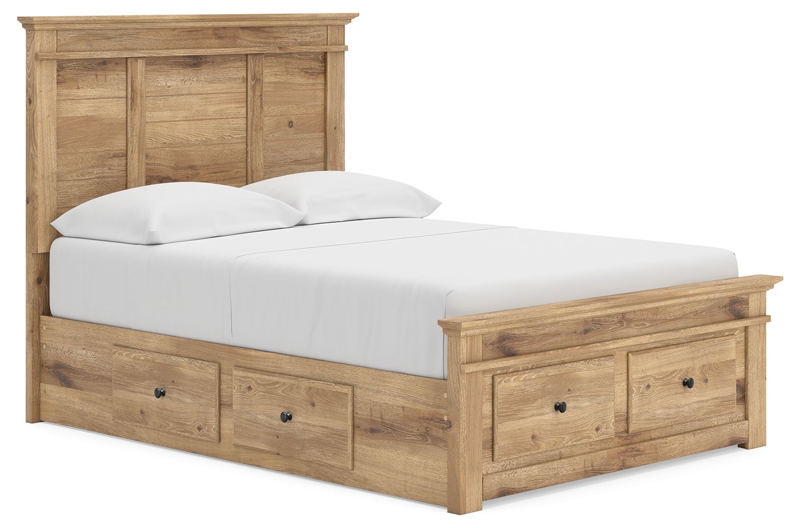Fenderport - Full Panel Storage Bed With 2 Under Bed Storage Units And Storage Footboard - Tan