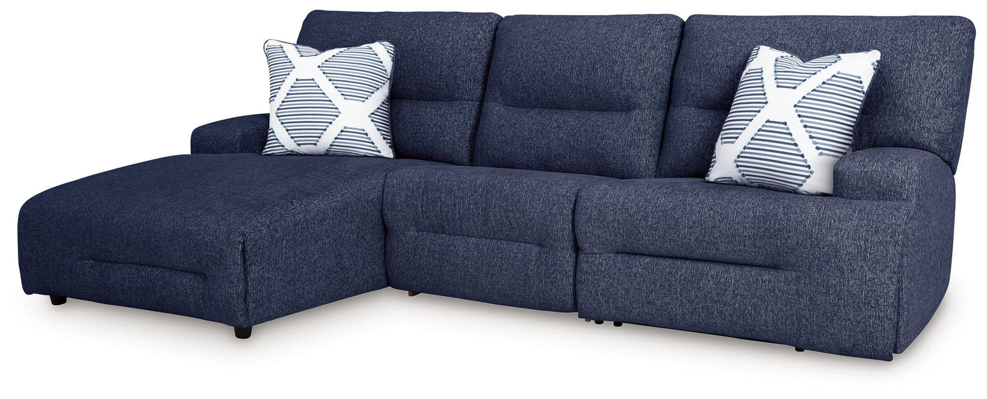 Acklen Place - 3-Piece Power Reclining Sectional With LAF Power Reclining Back Chaise - Navy