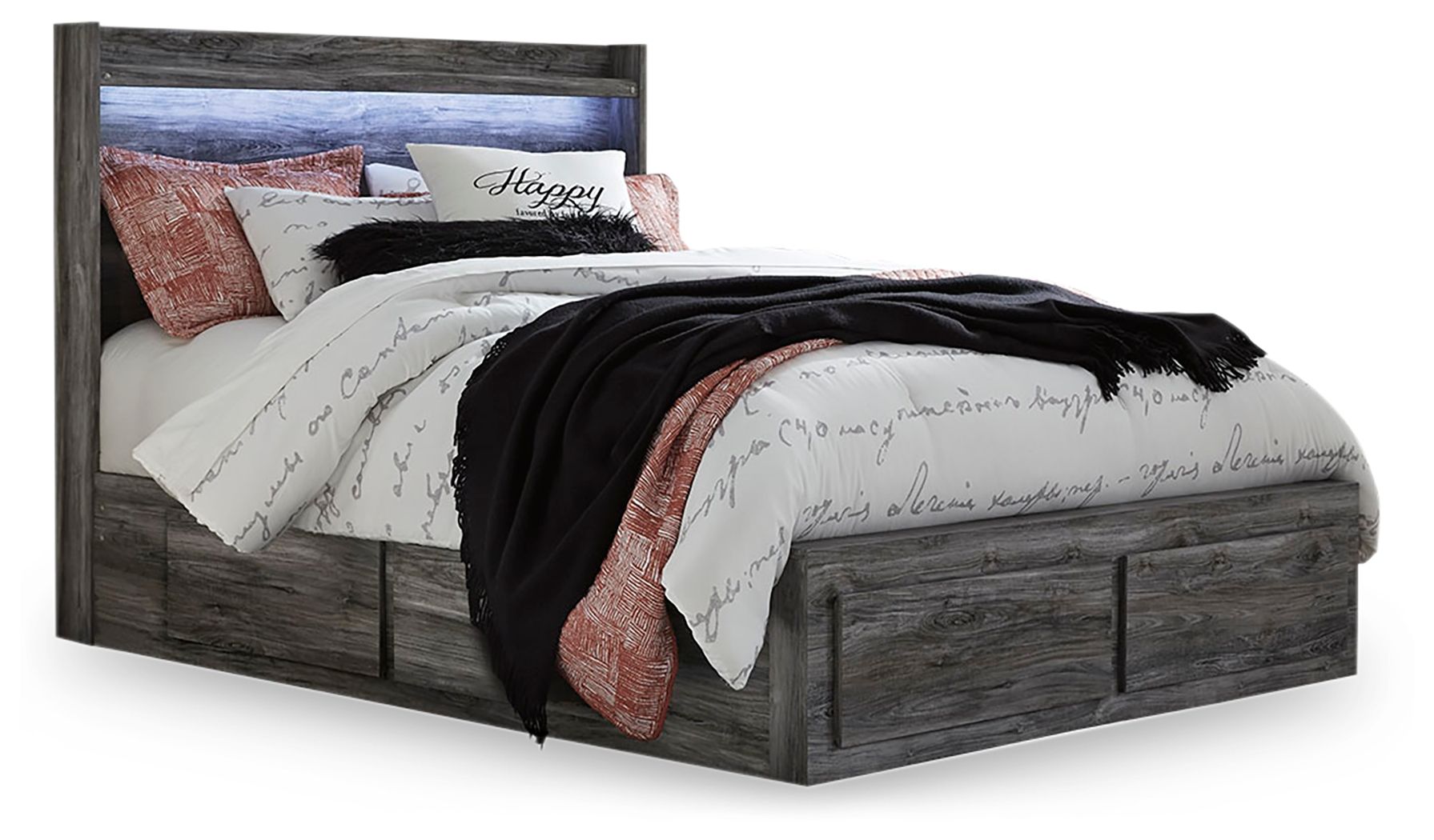 Baystorm - Queen Panel Bed With 6 Storage Drawers - Gray