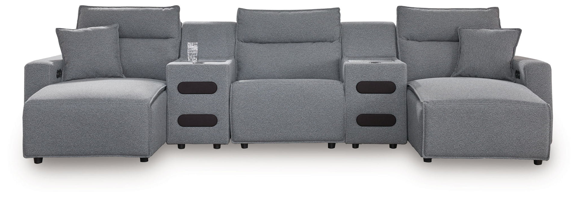 Modmax II - 5-Piece Power Reclining Sectional With Double Chaise And 2 Audio Consoles - Salt And Pepper