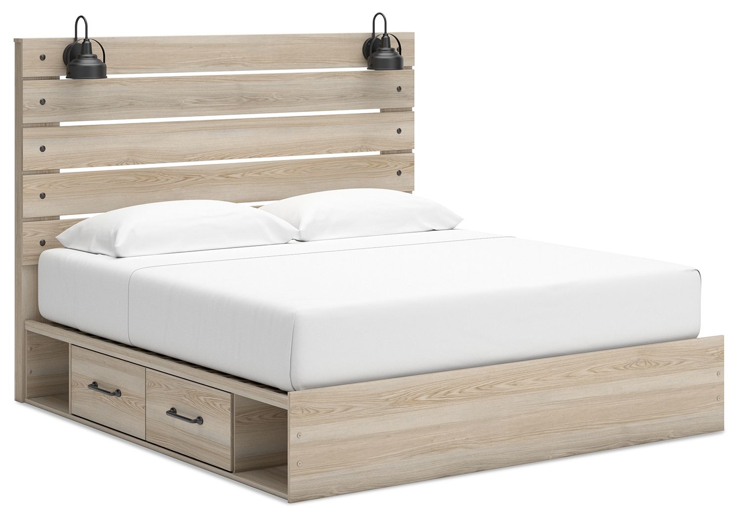 Senbry - King Panel Bed With 2 Under Bed Storage Units - Tan