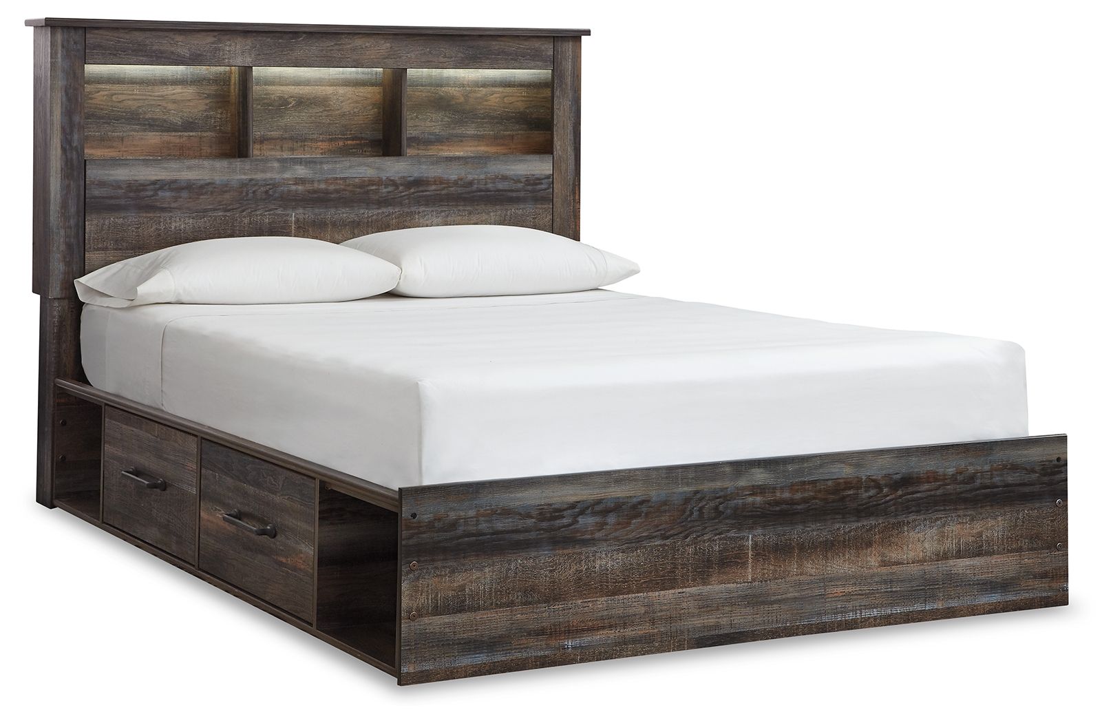 Drystan - Queen Bookcase Bed With 4 Side Drawers - Brown / Beige