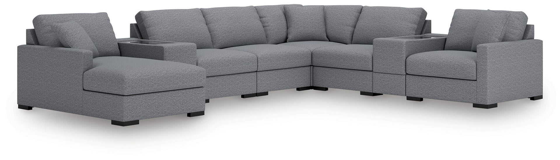 Omaha By Ashley - 8-Piece Sectional With Storage Consoles And LAF Corner Chaise - Salt And Pepper