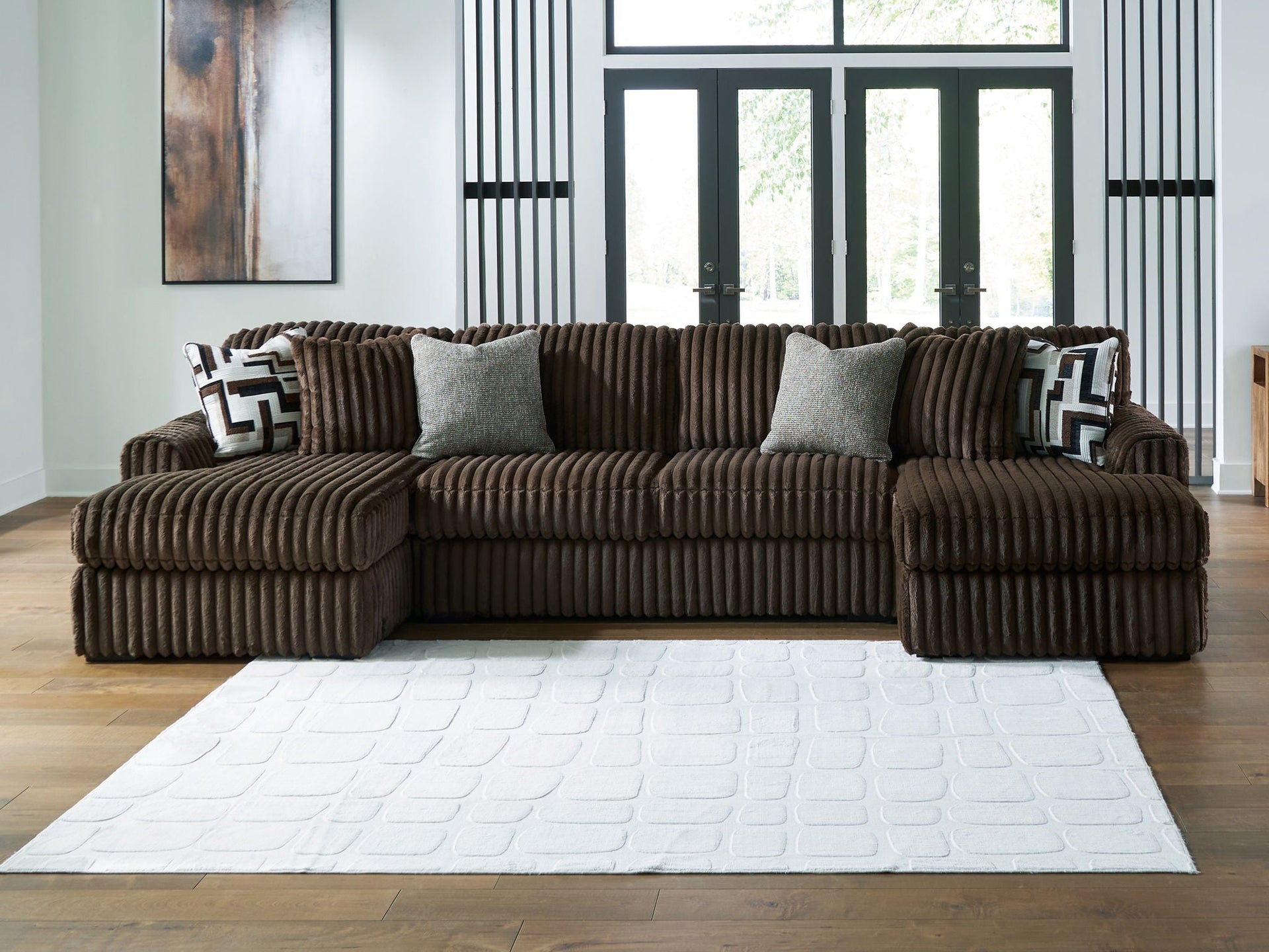 Midnight-Madness - 3-Piece Double Chaise Sectional - Chocolate