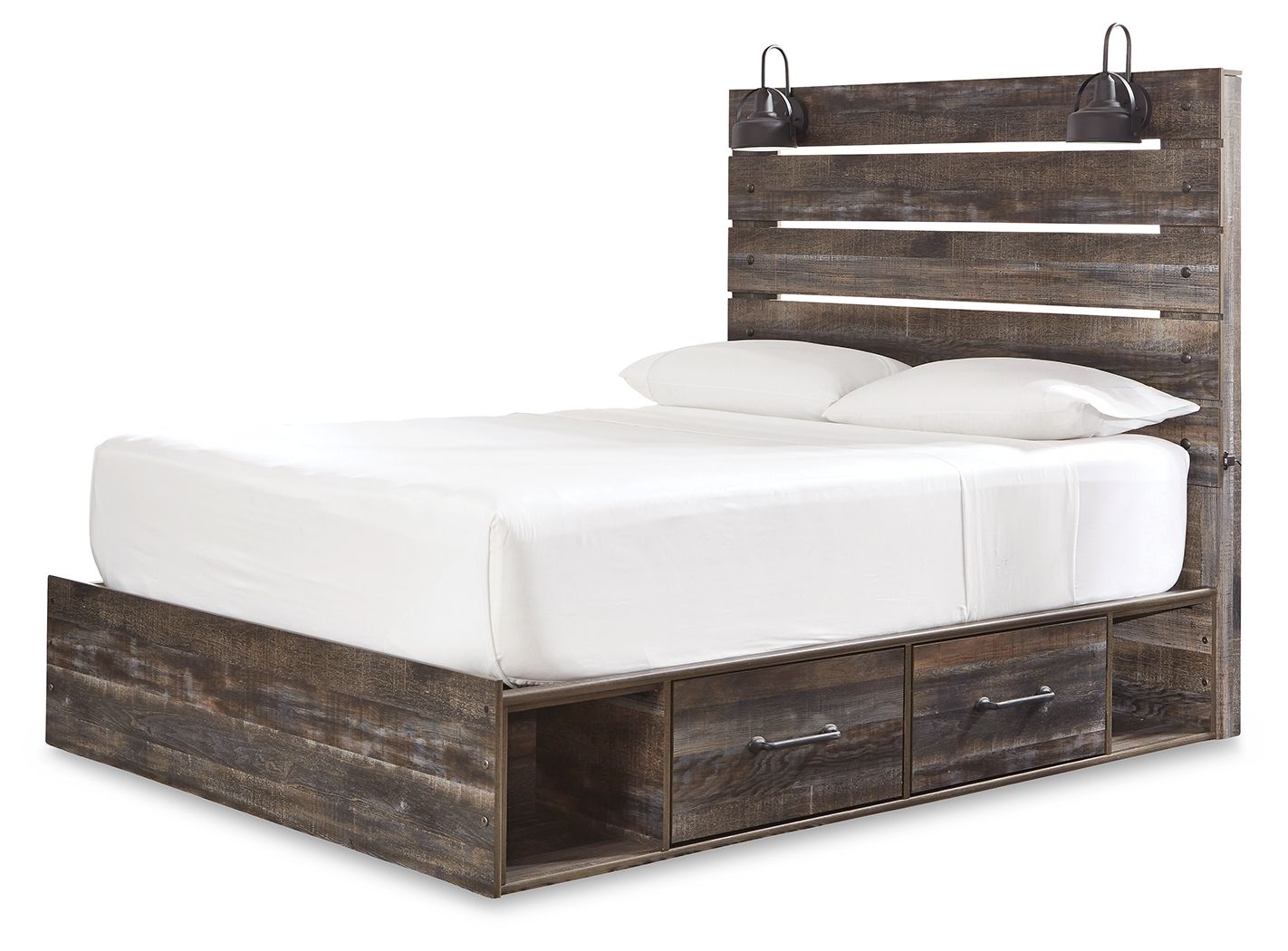 Drystan - Queen Panel Bed With 2 Side Drawers - Brown / Beige