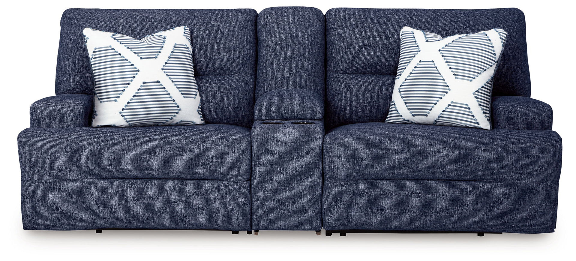 Acklen Place - 3-Piece Power Reclining Sectional Loveseat With Storage Console - Navy