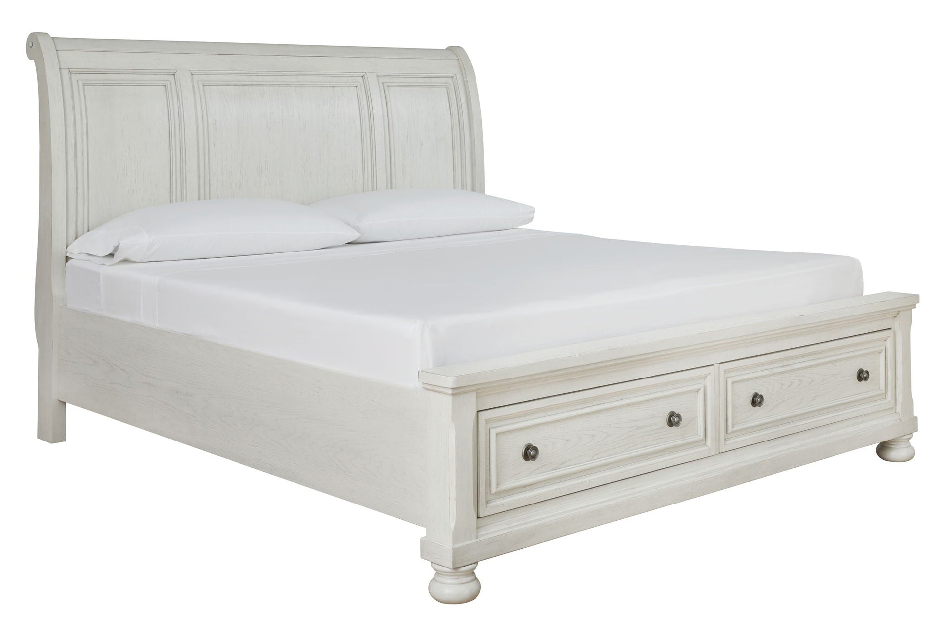 Robbinsdale - King Sleigh Bed With 2 Storage Drawers - Antique White