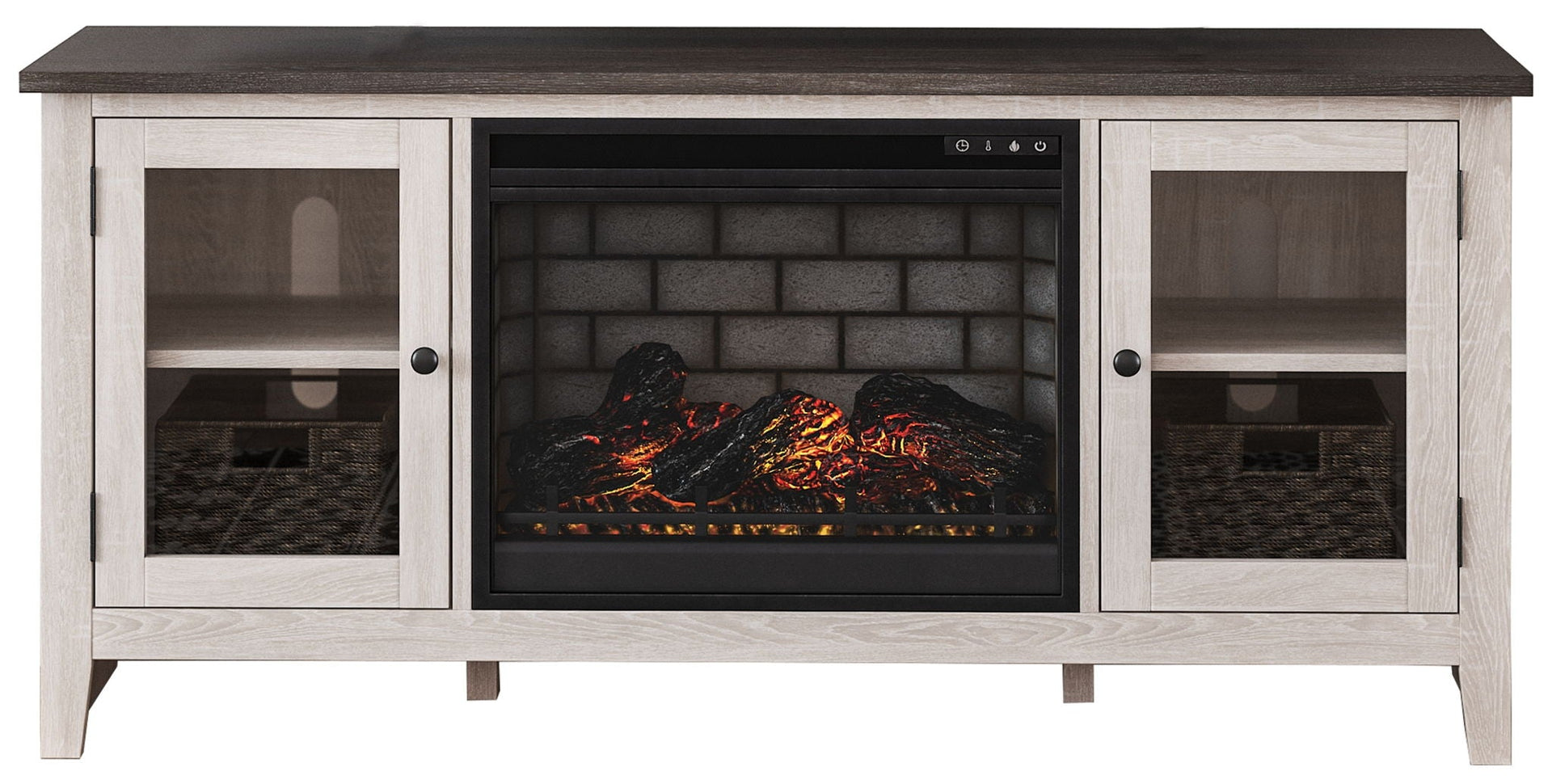 Dorrinson - 60" TV Stand With Faux Firebrick Fireplace Insert - White / Black / Gray