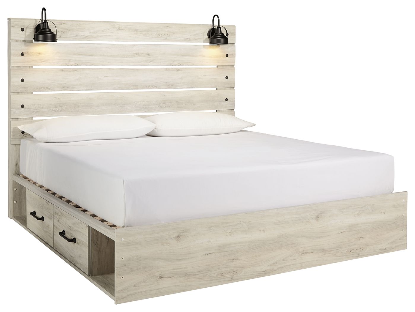 Cambeck - King Panel Bed With Side Storage Drawers - Whitewash