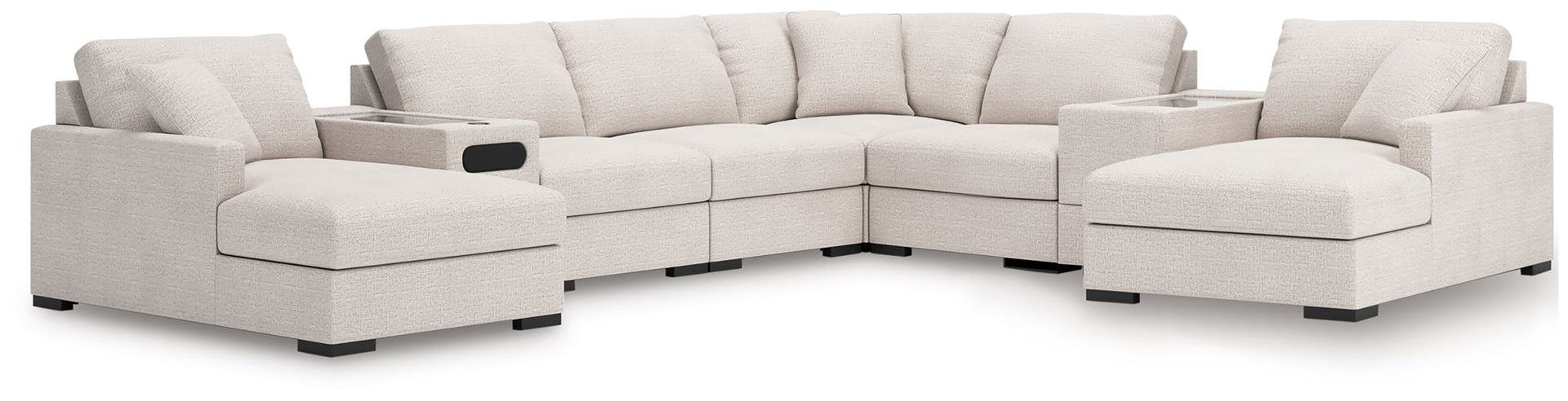 Omaha By Ashley - 8-Piece Double Chaise Sectional With Audio and Storage Consoles - Stone