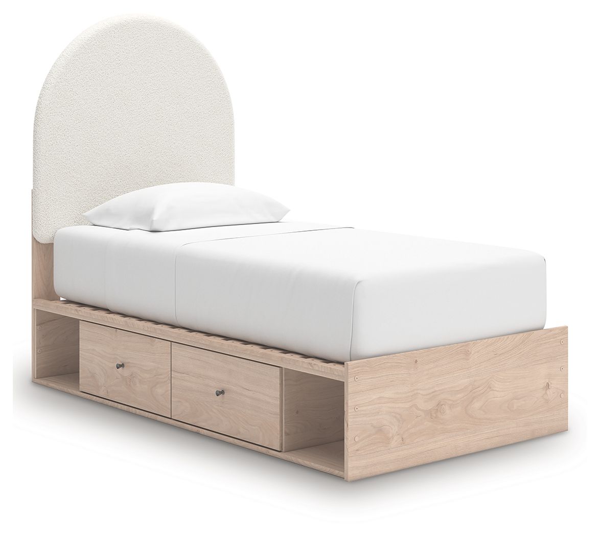 Shapella - Twin Upholstered Panel Bed With 2 Under Bed Storage Units - Tan / White
