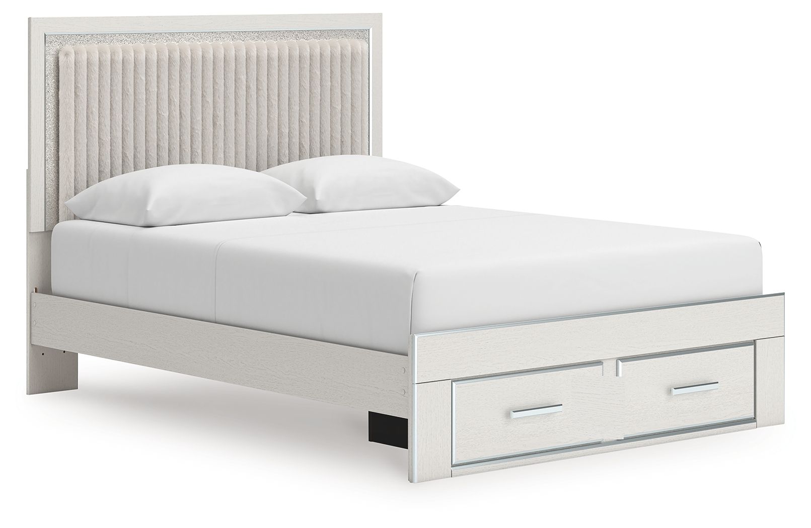 Birmonton - Queen Upholstered Panel Platform Storage Bed - White