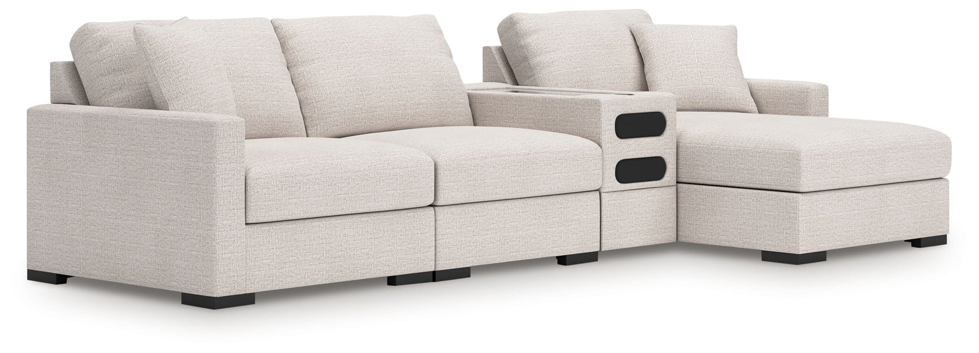 Omaha By Ashley - 4-Piece Sectional With RAF Corner Chaise And Audio Console - Stone