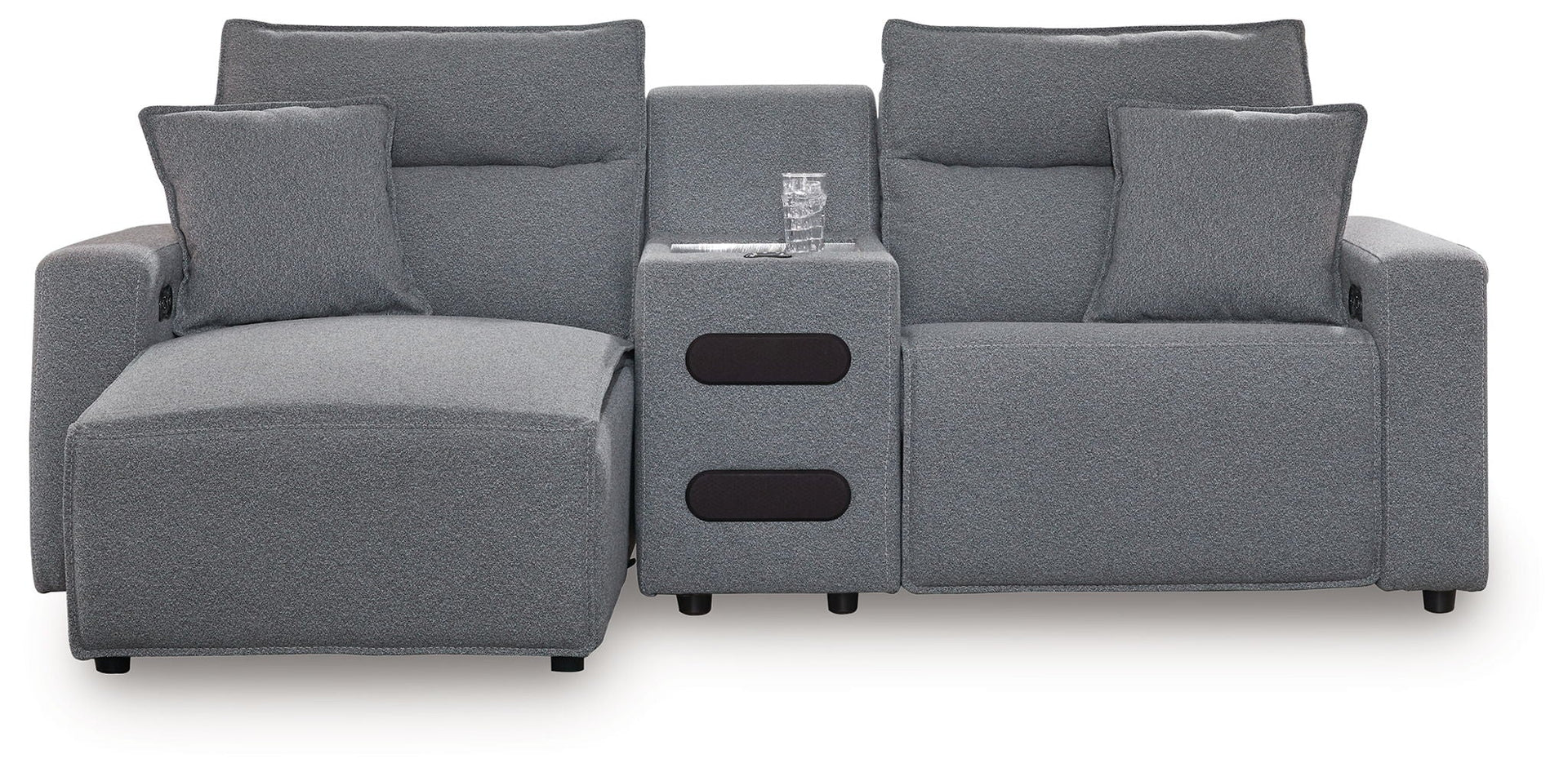 Modmax II - 3-Piece Power Reclining Sectional With LAF Press Back Power Chaise And Audio Console - Salt And Pepper