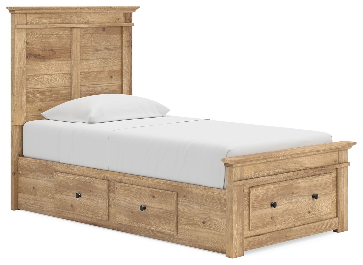 Fenderport - Twin Panel Storage Bed With 2 Under Bed Storage Units And Storage Footboard  - Tan