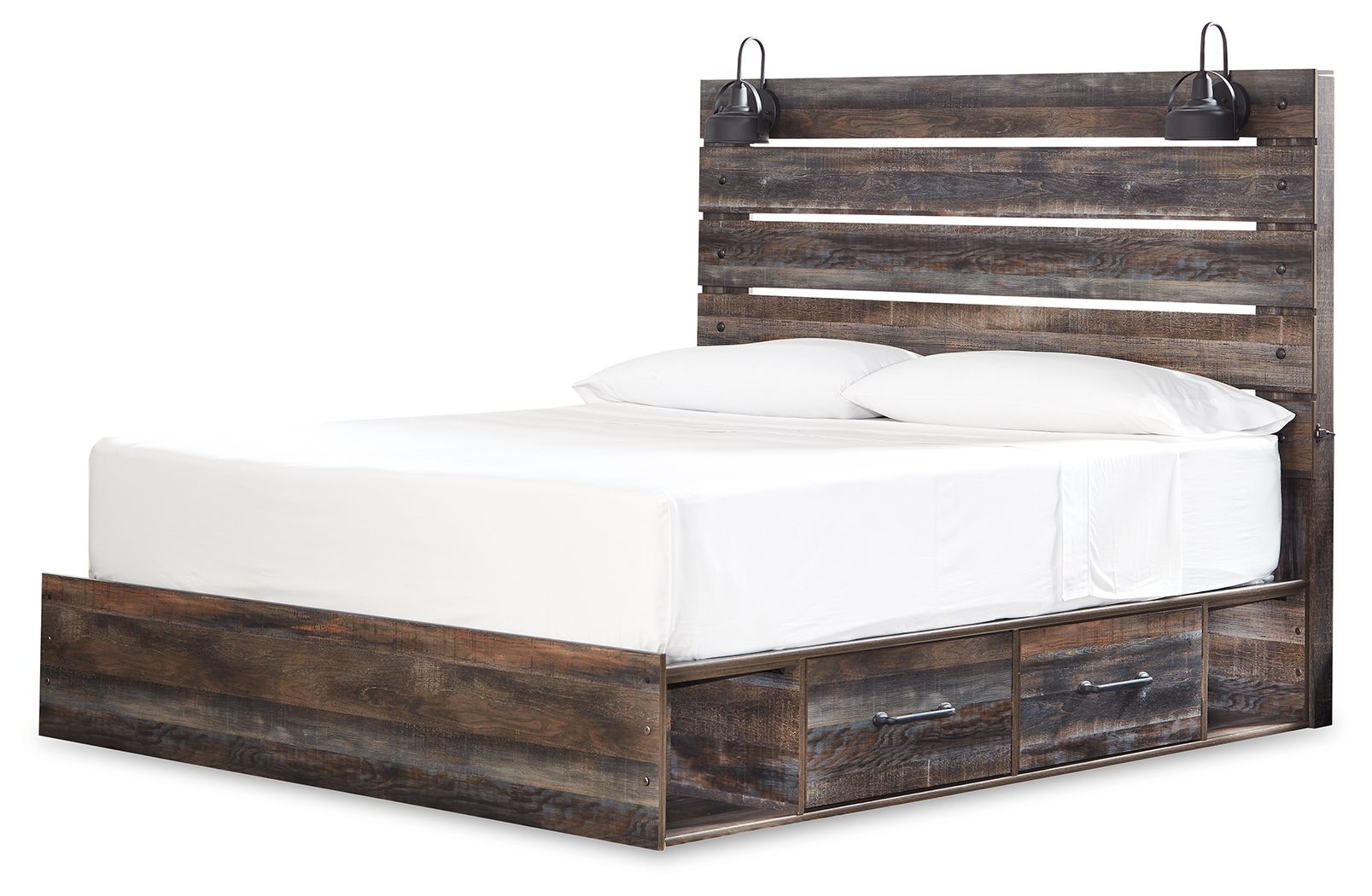 Drystan - King Panel Bed With 4 Side Drawers - Brown / Beige