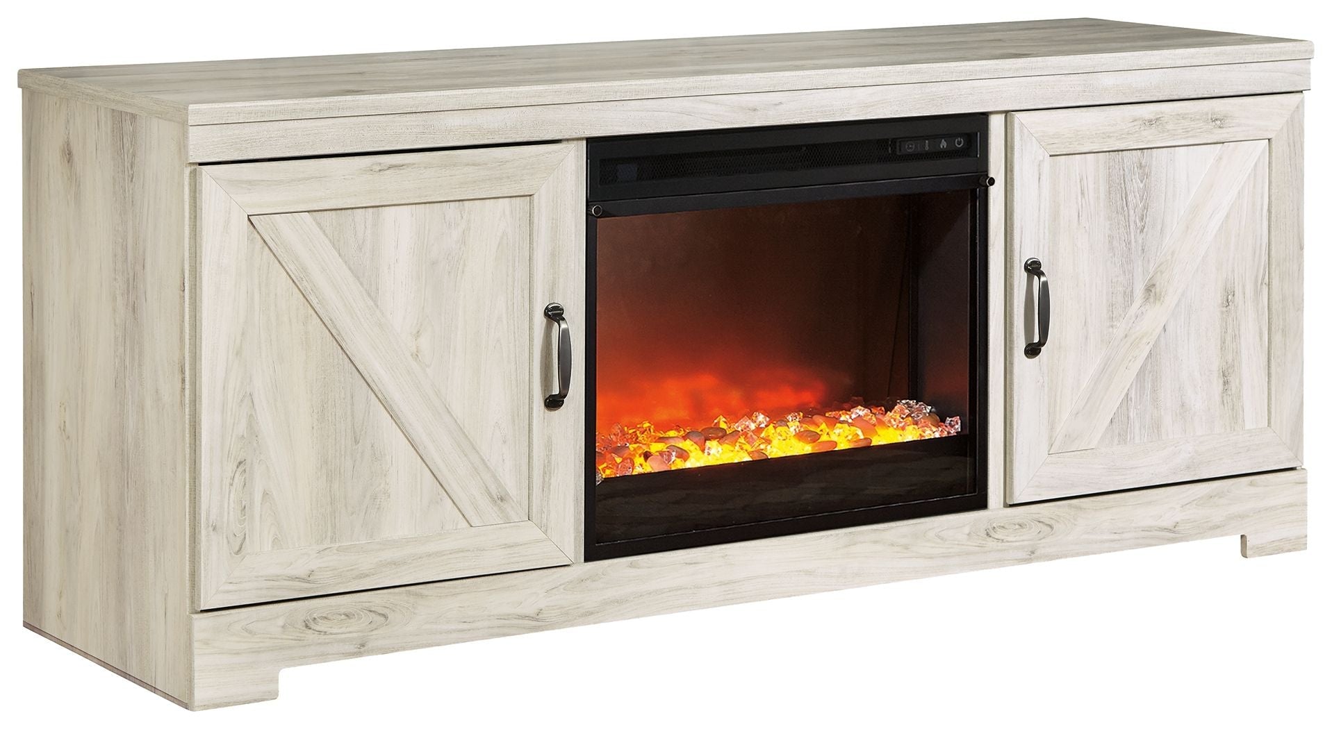 Bellaby - 2 Pc. - 63" TV Stand With Fireplace Insert Glass/Stone - Whitewash