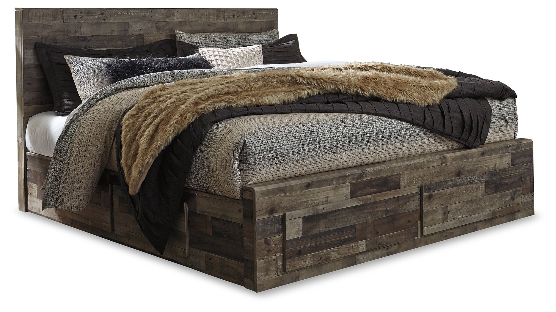 Derekson - King Panel Bed With 6 Storage Drawers - Multi Gray