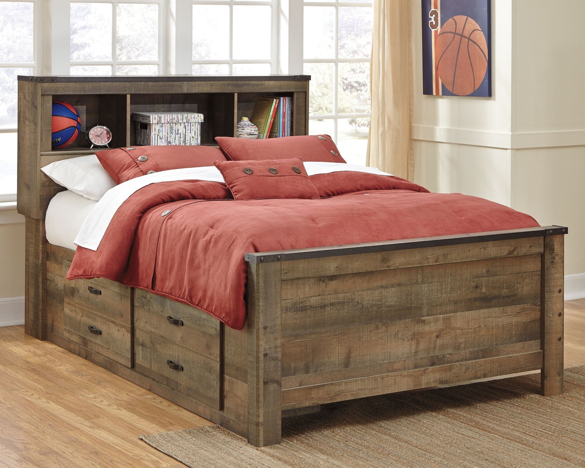 Trinell - Full Bookcase Bed With 2 Sided Storage - Brown
