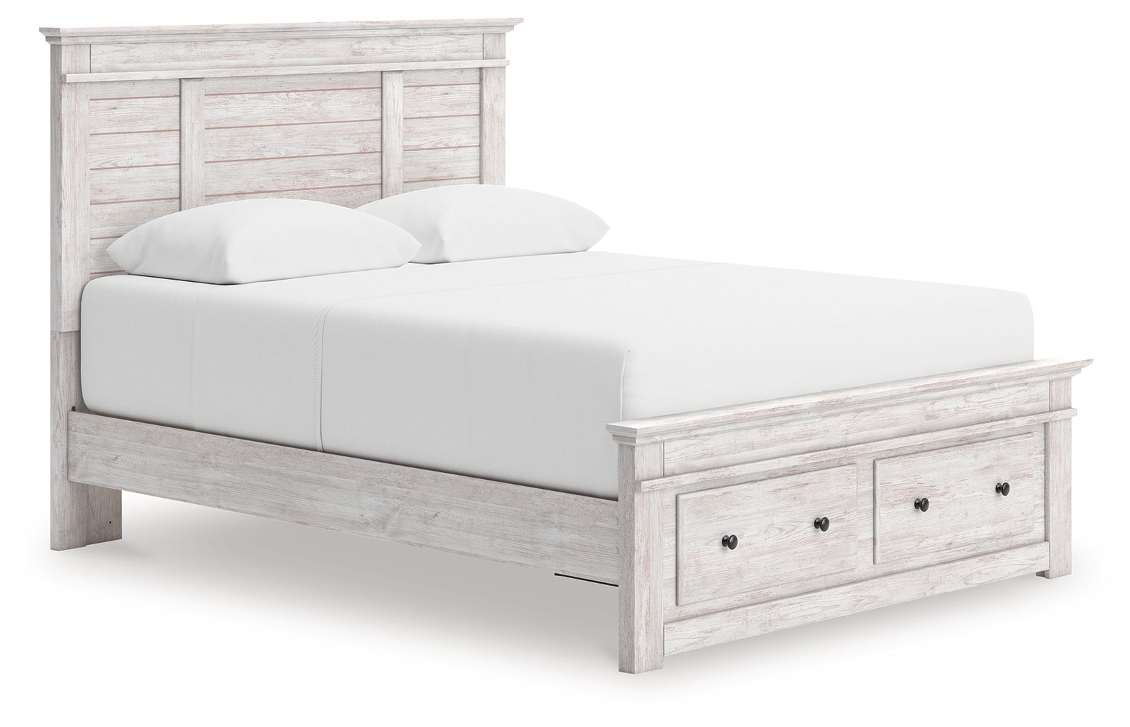 Fenderport - Queen Panel Storage Bed With Storage Footboard - Whitewash
