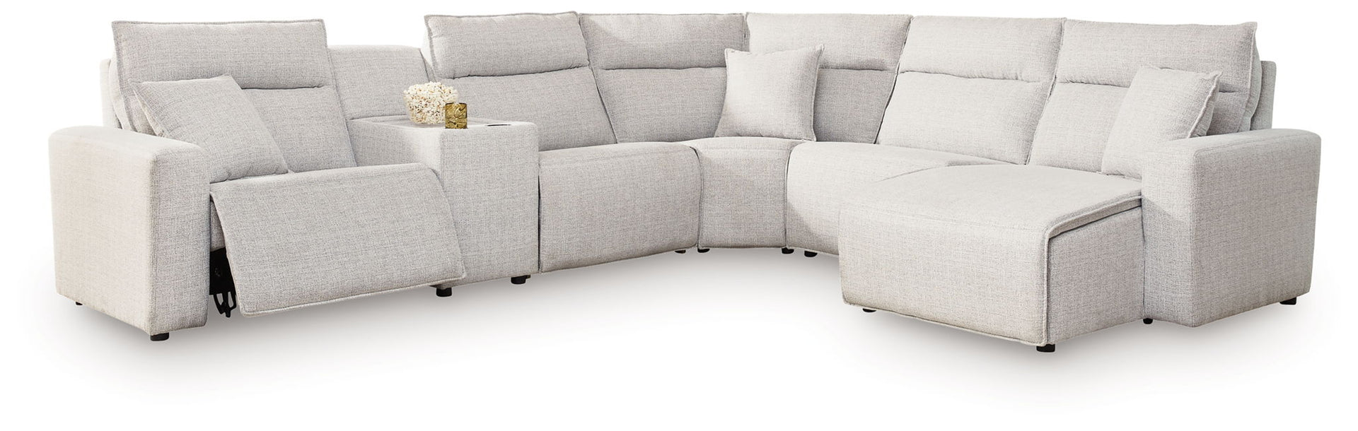 Modmax II - 6-Piece Power Reclining Sectional With RAF Press Back Power Chaise And Console - Stone