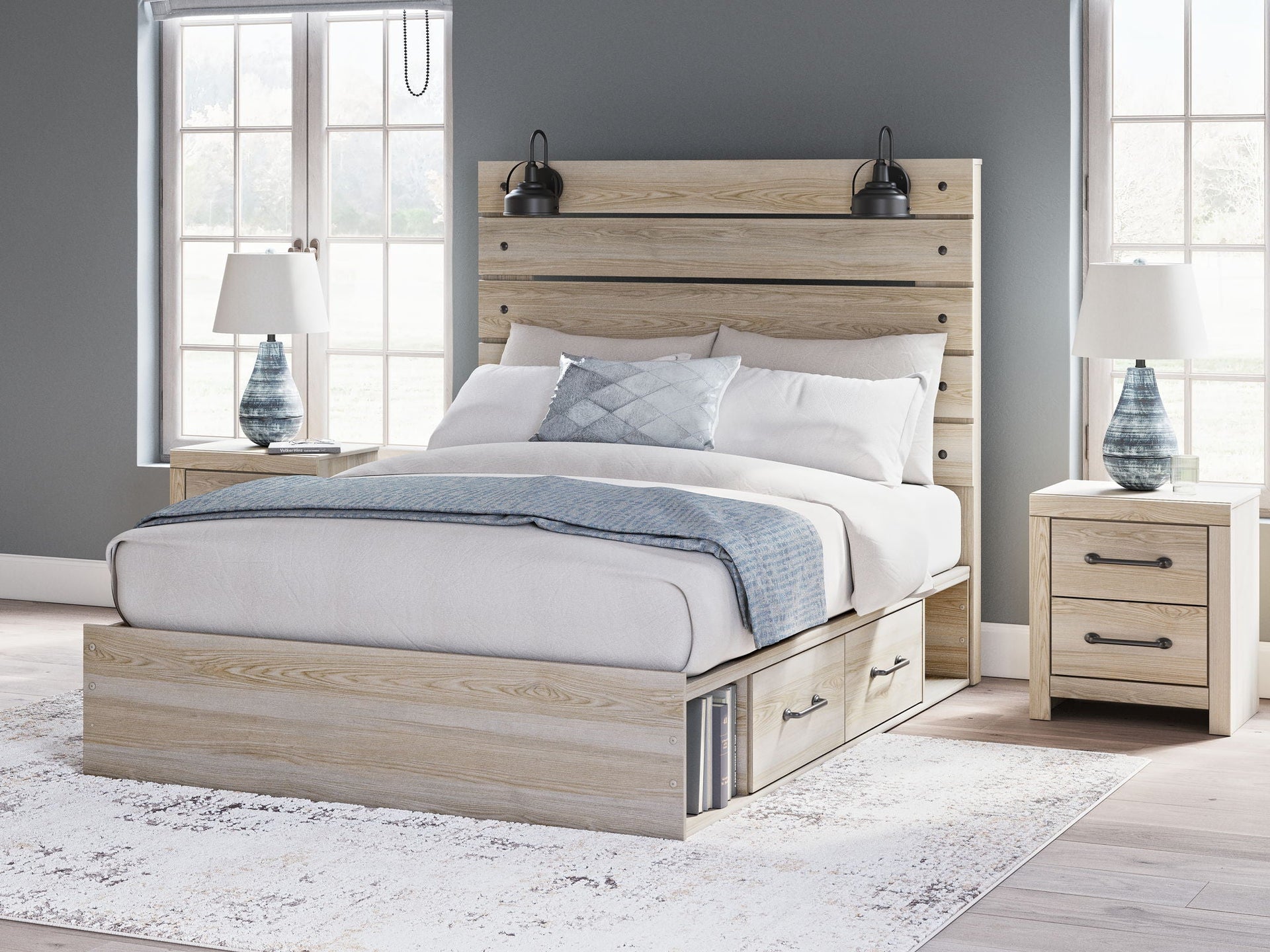 Senbry - Queen Panel Bed With Side Storage - Tan