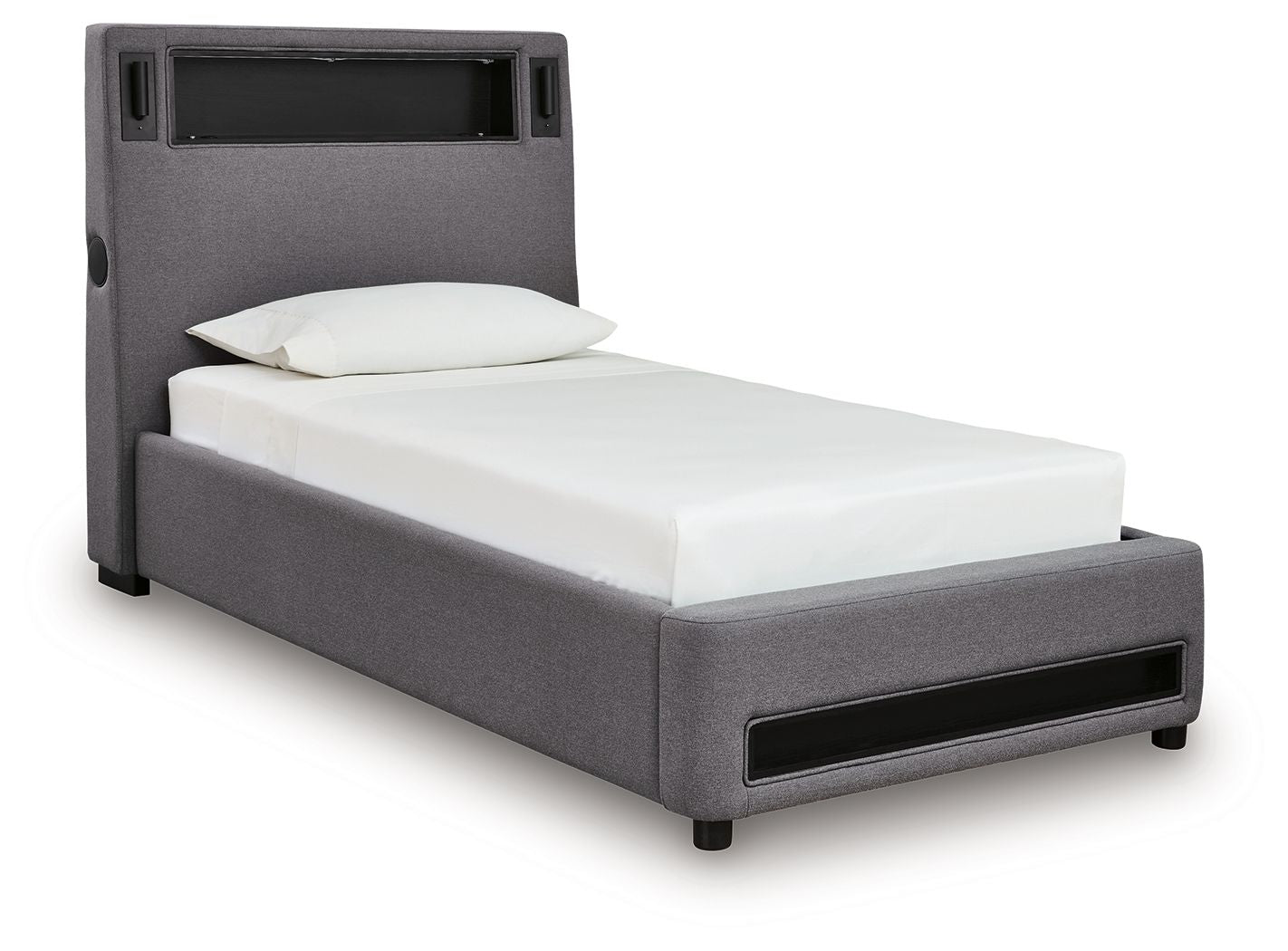 Cayberry - Twin Upholstered Bed With Wireless Audio - Gray