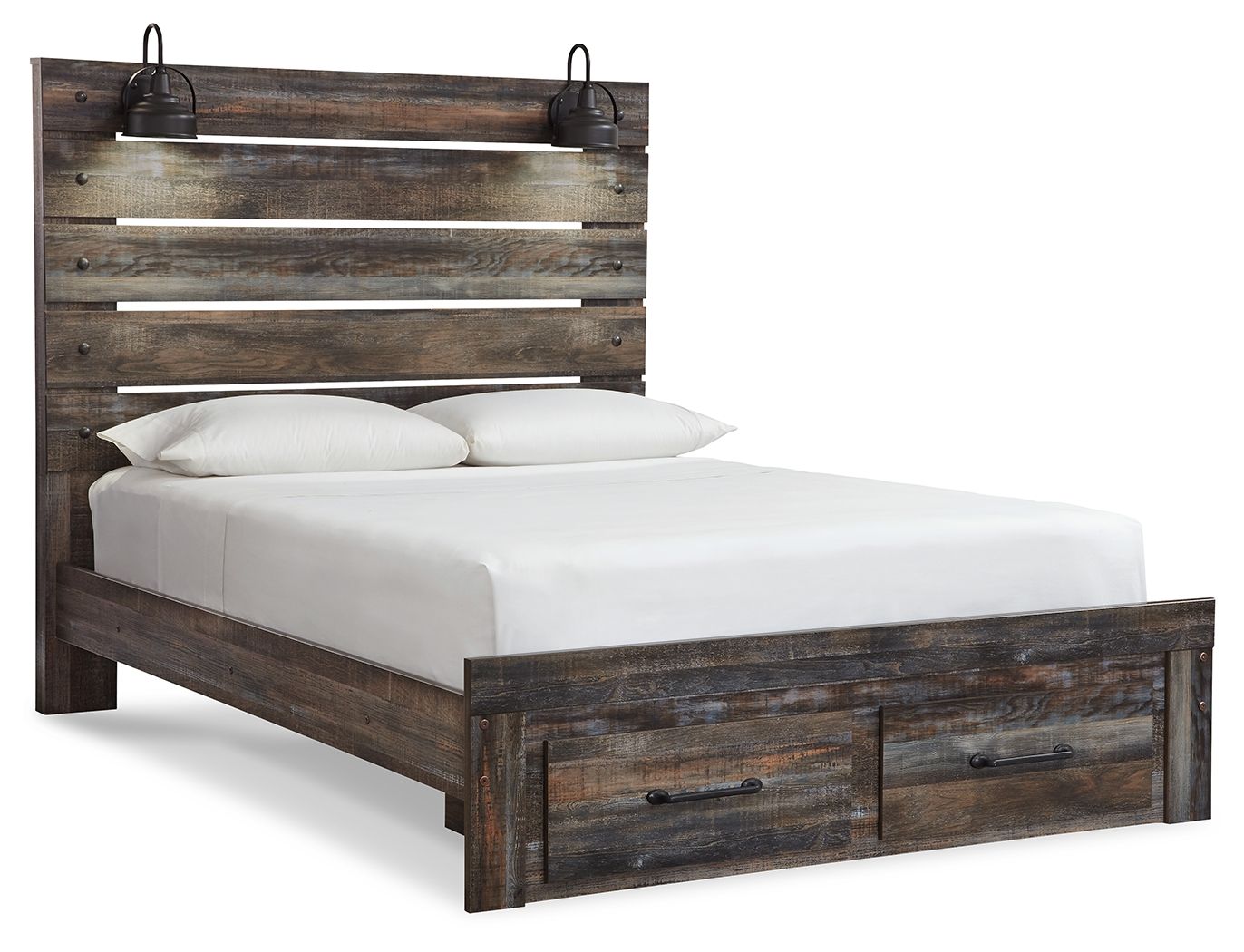 Drystan - Queen Panel Bed With 2 Storage Drawers - Brown / Beige